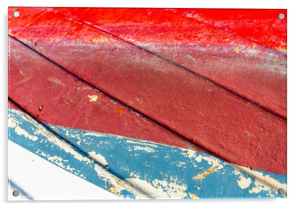colourful painted hull of an old fishing boat Acrylic by MallorcaScape Images