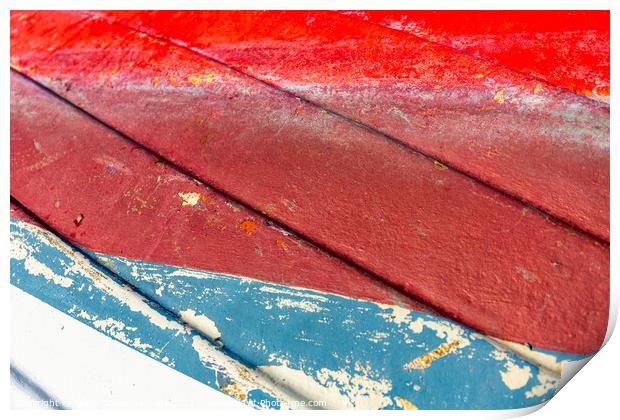 colourful painted hull of an old fishing boat Print by MallorcaScape Images