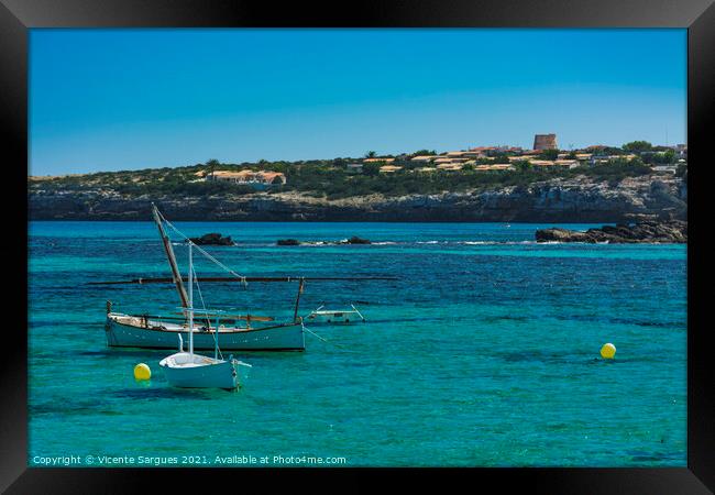 Fishing boats and two buoys Framed Print by Vicente Sargues