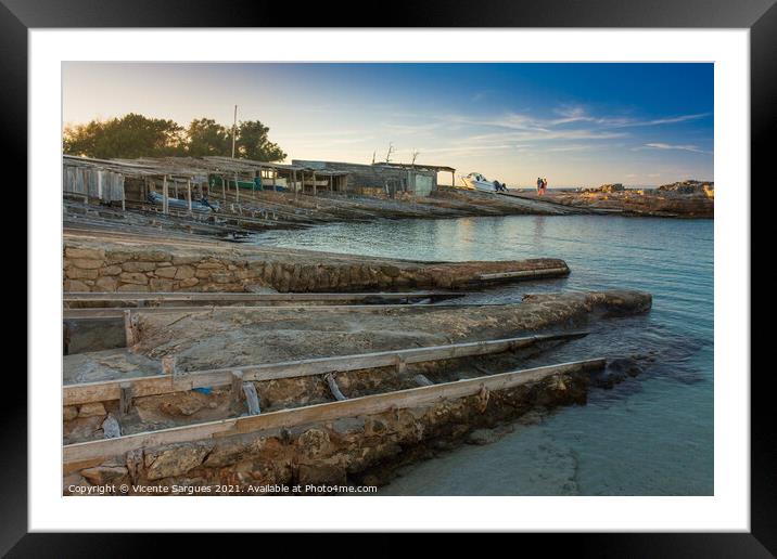 Fishing piers at sunset Framed Mounted Print by Vicente Sargues