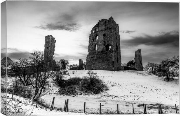 Sherriff hutton castle ruins in black and white 489 Canvas Print by PHILIP CHALK