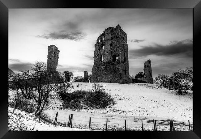 Sherriff hutton castle ruins in black and white 489 Framed Print by PHILIP CHALK