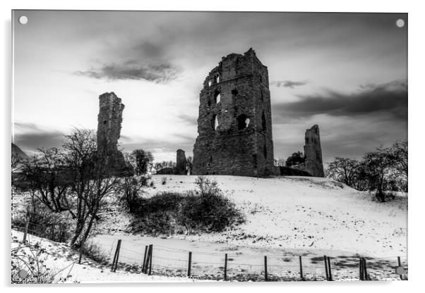 Sherriff hutton castle ruins in black and white 489 Acrylic by PHILIP CHALK