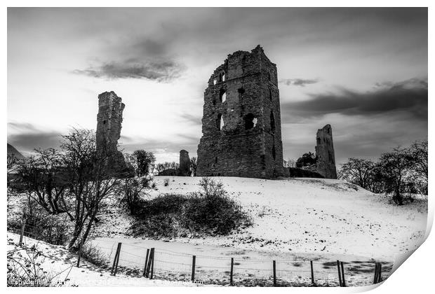 Sherriff hutton castle ruins in black and white 489 Print by PHILIP CHALK