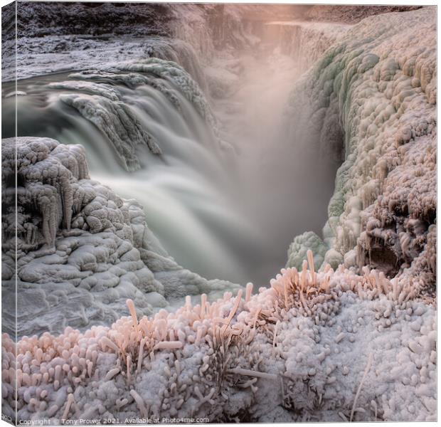 Gullfoss Peach Square Canvas Print by Tony Prower