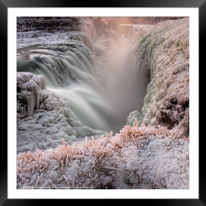 Gullfoss Peach Square Framed Mounted Print by Tony Prower