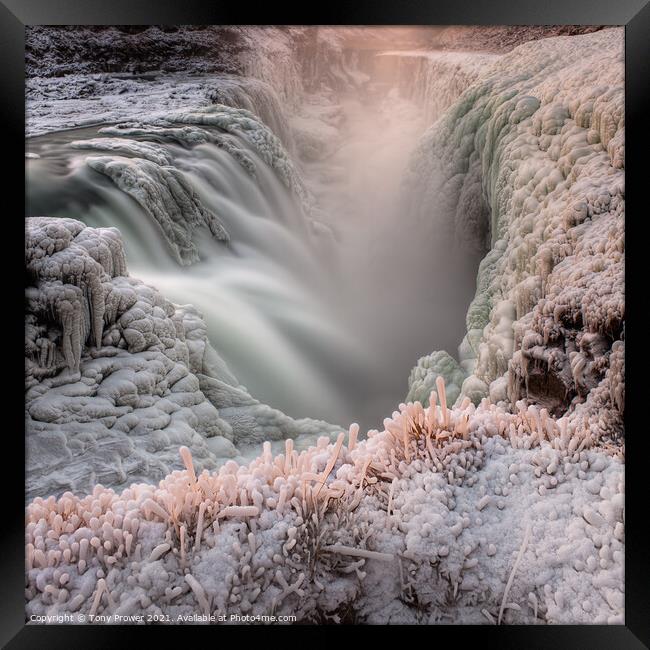 Gullfoss Peach Square Framed Print by Tony Prower