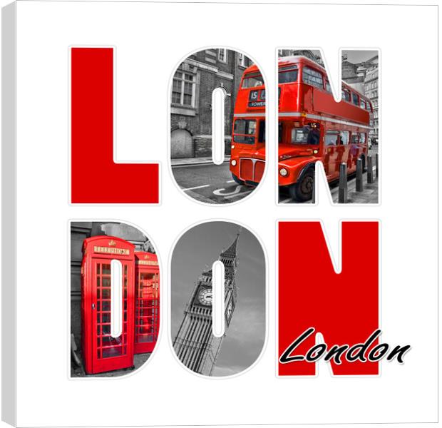London letters, black and white with red Canvas Print by Delphimages Art