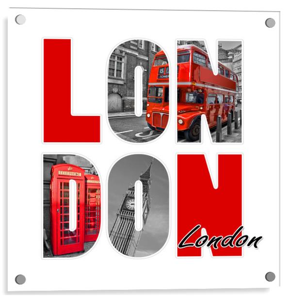 London letters, black and white with red Acrylic by Delphimages Art