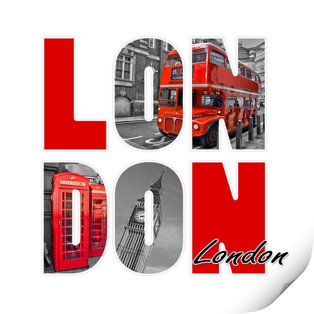 London letters, black and white with red Print by Delphimages Art
