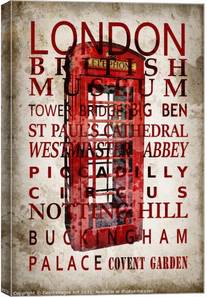 London landmarks and red phone box Canvas Print by Delphimages Art