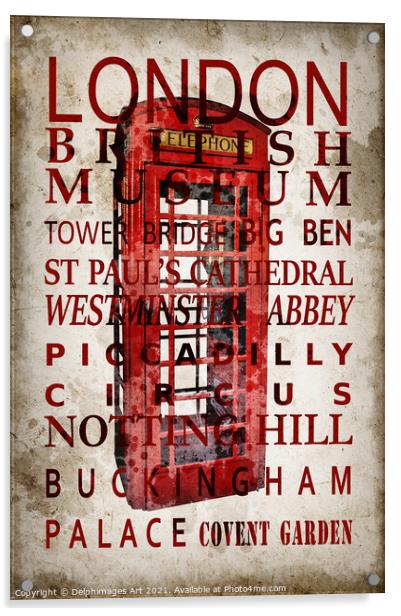 London landmarks and red phone box Acrylic by Delphimages Art