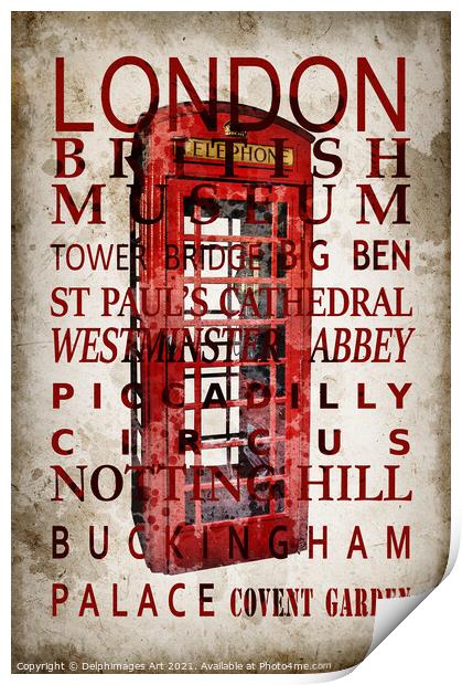 London landmarks and red phone box Print by Delphimages Art