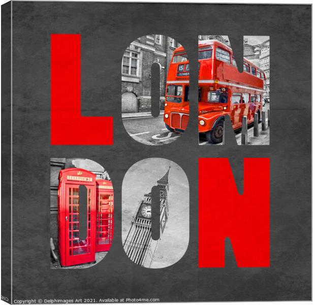 London Letters, black and white with red Canvas Print by Delphimages Art