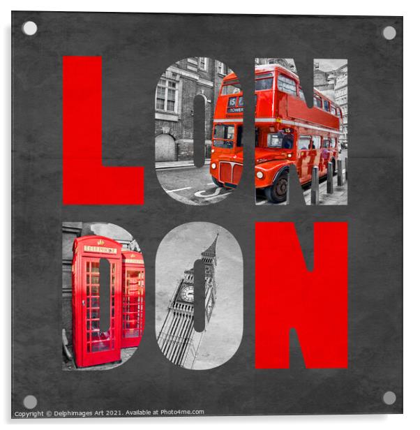 London Letters, black and white with red Acrylic by Delphimages Art