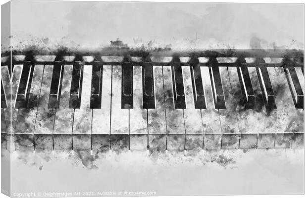 Piano keyboard black and white watercolor Canvas Print by Delphimages Art