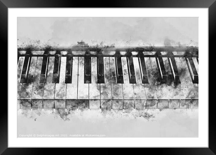 Piano keyboard black and white watercolor Framed Mounted Print by Delphimages Art
