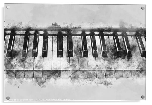 Piano keyboard black and white watercolor Acrylic by Delphimages Art