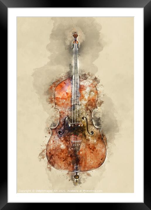 Ancient cello, music instrument  watercolor Framed Mounted Print by Delphimages Art