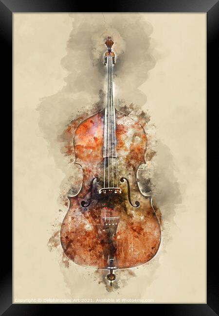 Ancient cello, music instrument  watercolor Framed Print by Delphimages Art