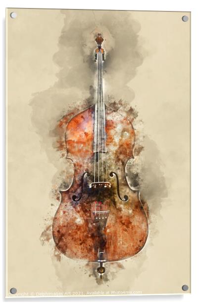 Ancient cello, music instrument  watercolor Acrylic by Delphimages Art