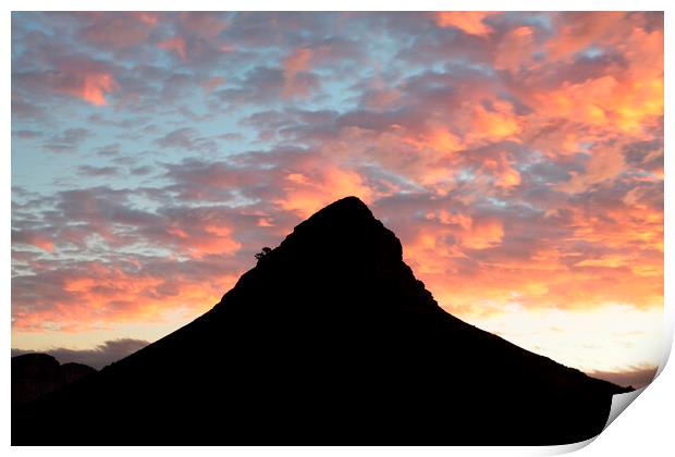 Sunset over Lion's Head Mountain, Cape Town, South Africa Print by Neil Overy