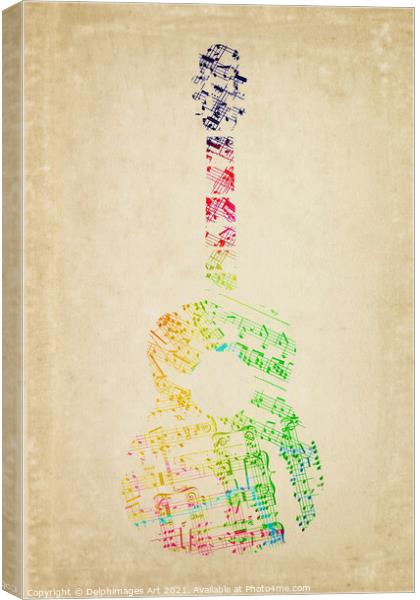 Musical notes guitar, vintage sheet music Canvas Print by Delphimages Art