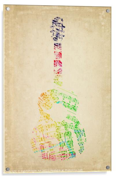 Musical notes guitar, vintage sheet music Acrylic by Delphimages Art