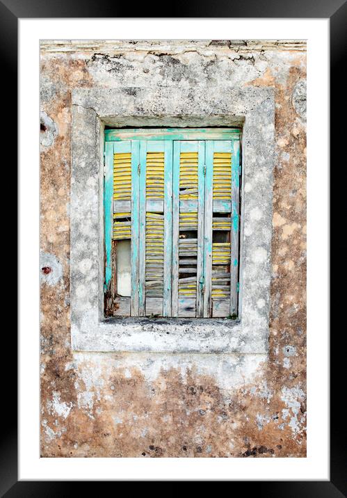 Old wooden shuttered window in Lesvos, Greece Framed Mounted Print by Neil Overy