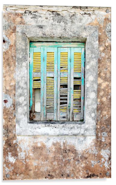 Old wooden shuttered window in Lesvos, Greece Acrylic by Neil Overy