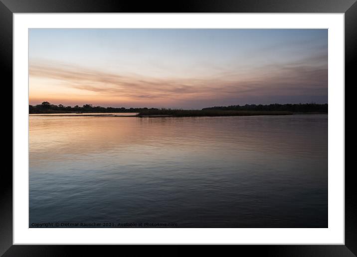 Serene, Tranquil Okavango River Landscape at Dusk Framed Mounted Print by Dietmar Rauscher