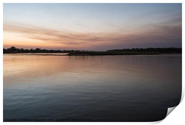 Serene, Tranquil Okavango River Landscape at Dusk Print by Dietmar Rauscher