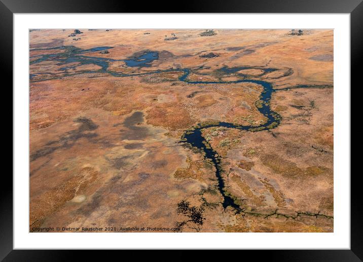 Okavango Delta Aerial, Dry Landscape With River Framed Mounted Print by Dietmar Rauscher