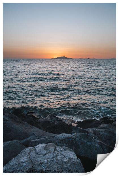 Sunset behing Ischia Island on the Sorrento Coast in Italy Print by Dietmar Rauscher