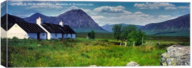 A Panoramic View of Black Rock Cottage, Glen Coe, Scotland Canvas Print by Navin Mistry