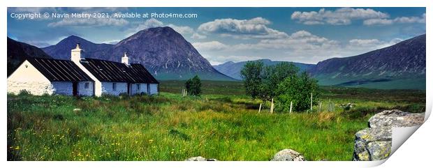 A Panoramic View of Black Rock Cottage, Glen Coe, Scotland Print by Navin Mistry