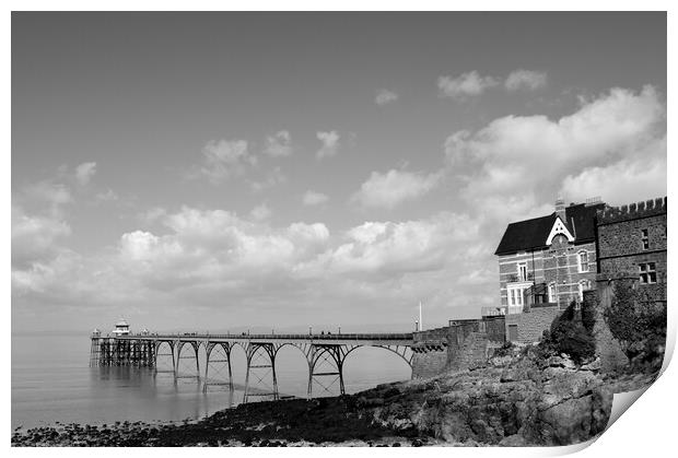 Clevedon Pier in black and white Print by Ollie Hully