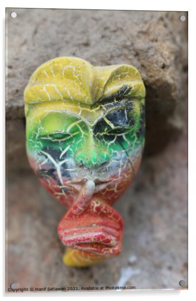 A Balinese mask puts a finger on mouth for secret  Acrylic by Hanif Setiawan