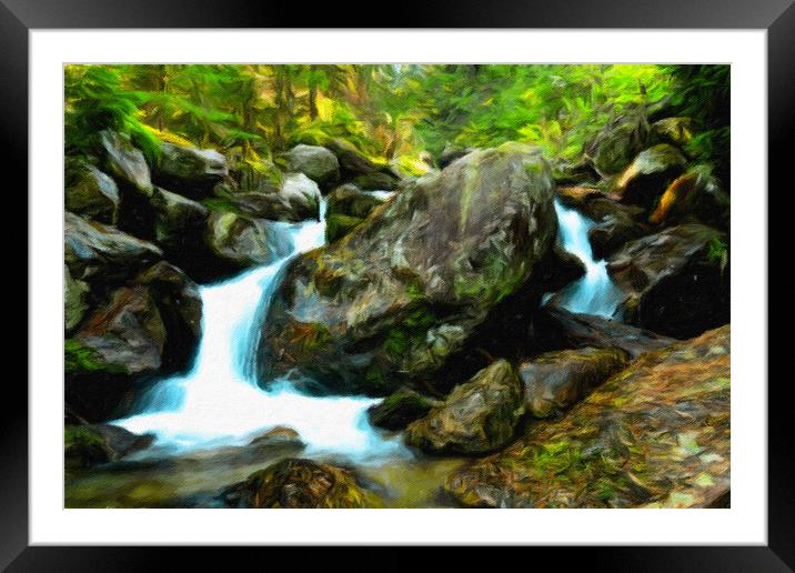 Small waterfall stream in the forest Framed Mounted Print by Wdnet Studio