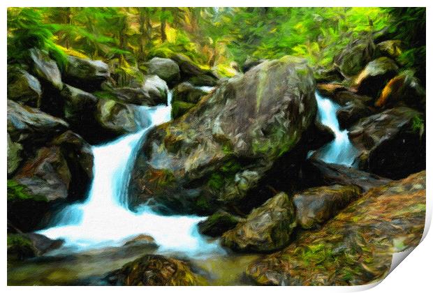 Small waterfall stream in the forest Print by Wdnet Studio