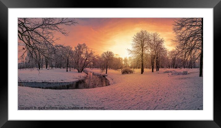 Sunset in snowy park  Framed Mounted Print by Maria Vonotna