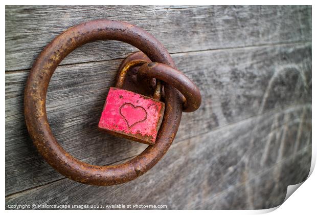 rusty padlock with a heart Print by MallorcaScape Images