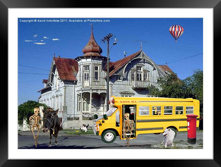 SCHOOL BUS IS LATE Framed Mounted Print by david hotchkiss