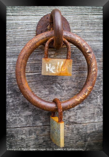 rusty padlock and iron ring Framed Print by MallorcaScape Images