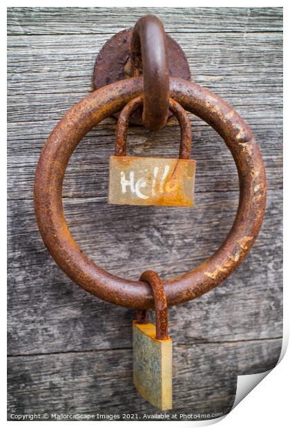rusty padlock and iron ring Print by MallorcaScape Images