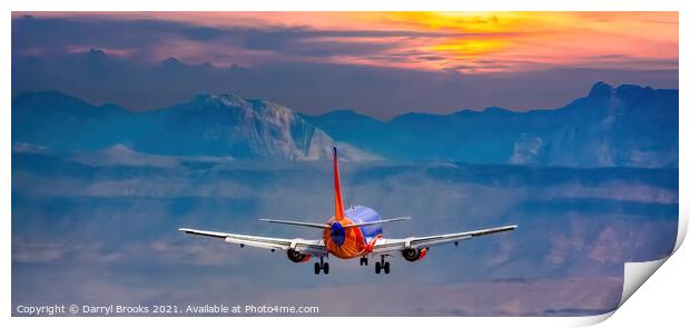 Colorful Commercial Plane Flying West Print by Darryl Brooks