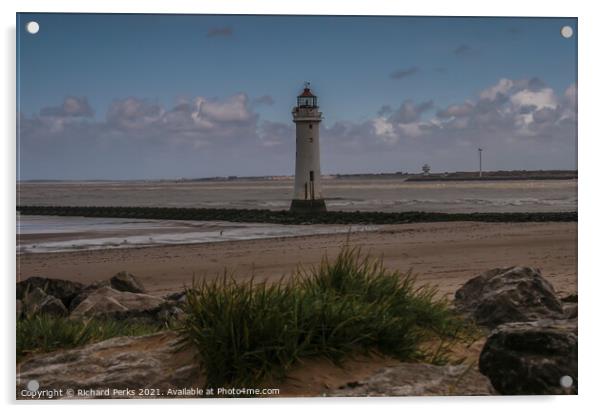 Low tides at New Brighton Lighthouse Acrylic by Richard Perks