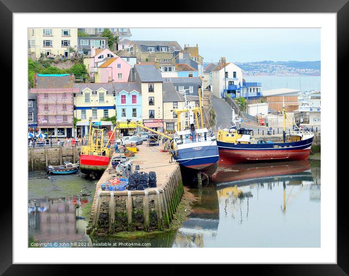 Brixham harbour quay in Devon. Framed Mounted Print by john hill