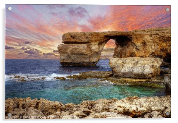 The Azure window at Sunset Gozo Malta Acrylic by Diana Mower