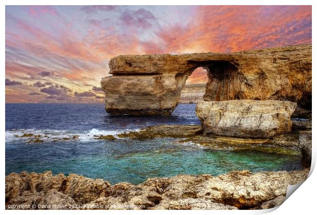 The Azure window at Sunset Gozo Malta Print by Diana Mower